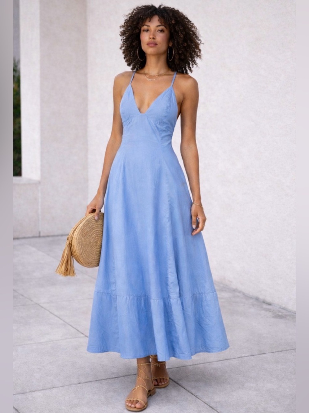 NWT Free People Blue Vista Maxi Dress | Open Back Boho Style | Size XL